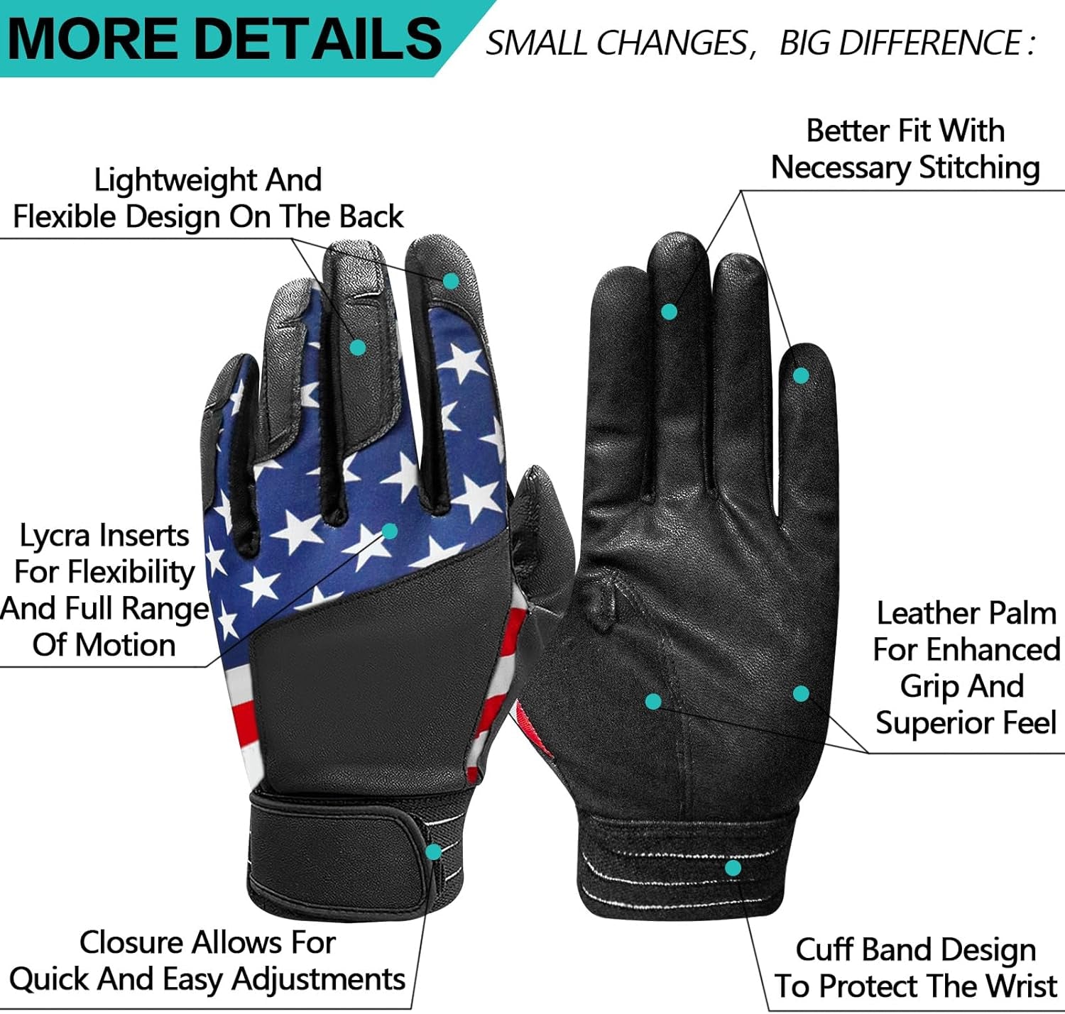 Premium Cabretta Leather Batting Gloves for Men, Women, and Youth - Pro Grip Baseball & Softball Gloves (1 Pair)