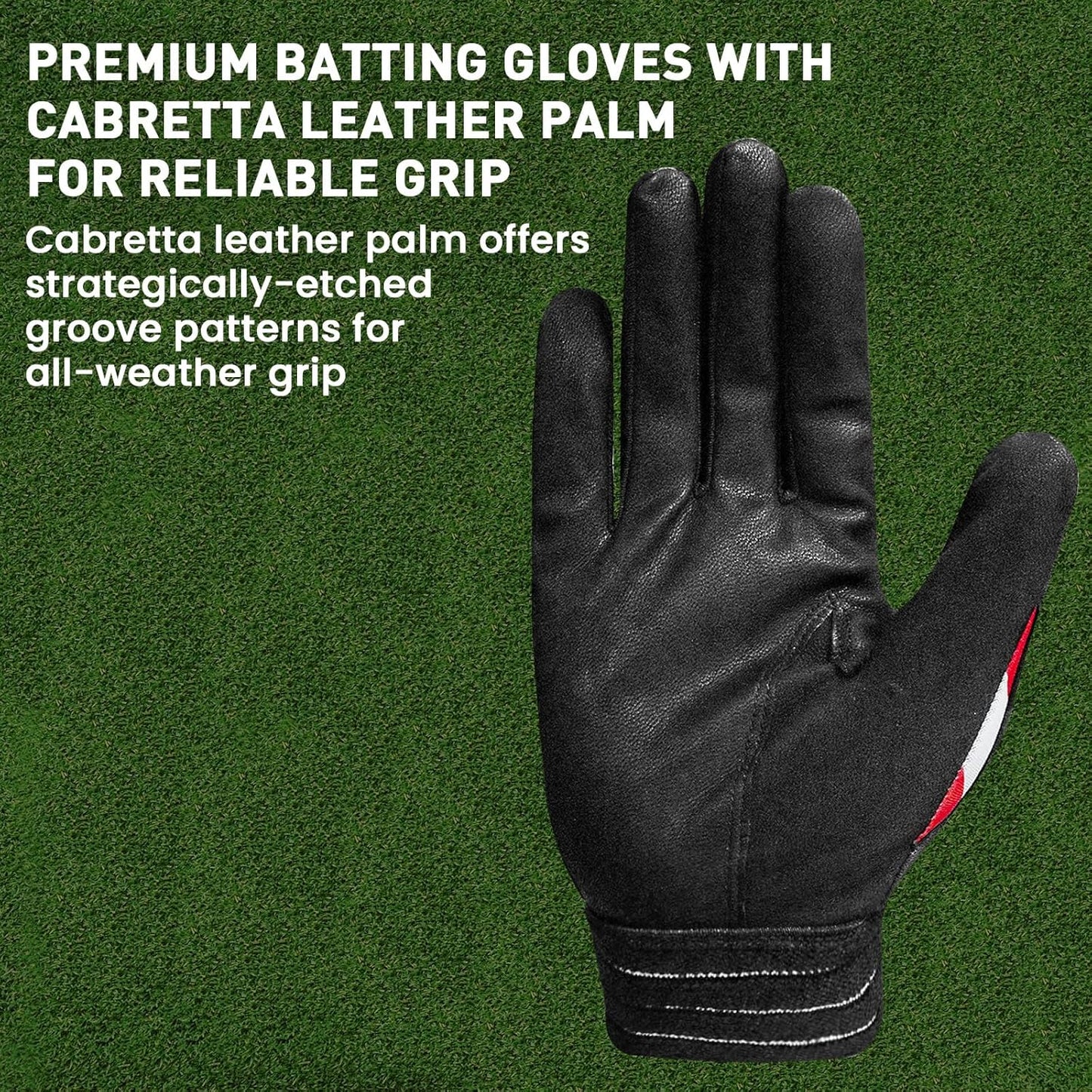Premium Cabretta Leather Batting Gloves for Men, Women, and Youth - Pro Grip Baseball & Softball Gloves (1 Pair)