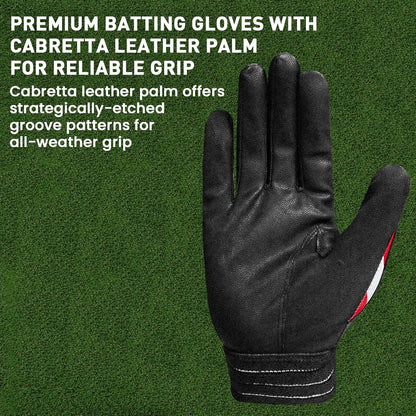 Premium Cabretta Leather Batting Gloves for Men, Women, and Youth - Pro Grip Baseball & Softball Gloves (1 Pair)